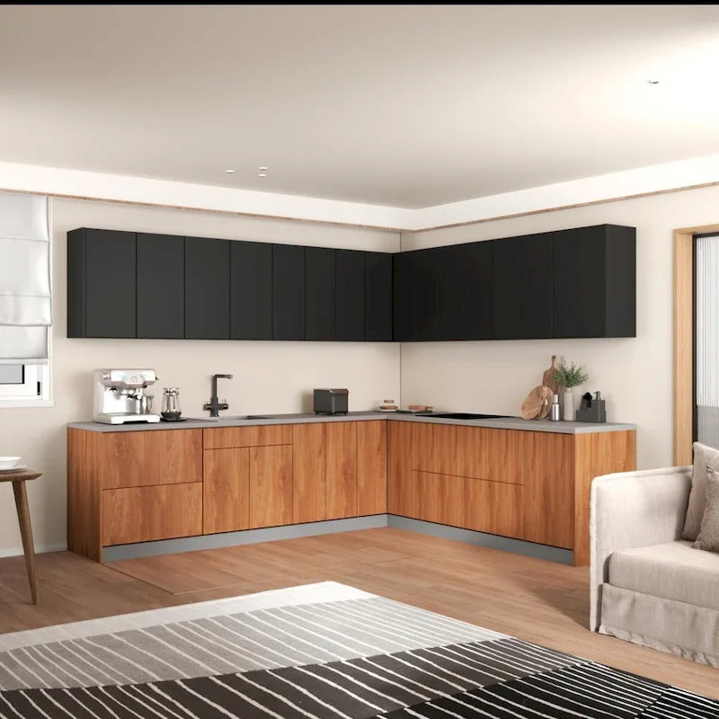 Collection Cuisine Moderne Teck Naturel & Noir - Base 10x8,5 Pieds de large - 102x120