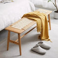 Banc de salle à manger en bois de chêne naturel au design tissé, banc de lit, banc d'entrée, pour salle à manger, chambre, salle de bain