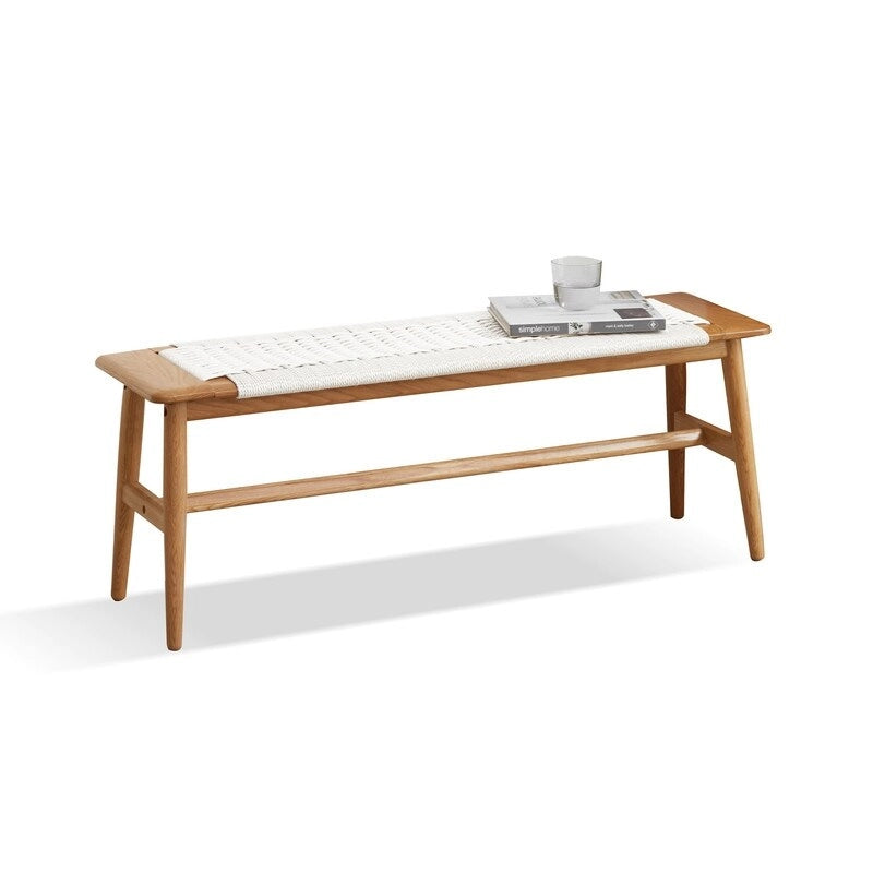 Banc de salle à manger en bois de chêne naturel au design tissé, banc de lit, banc d'entrée, pour salle à manger, chambre, salle de bain