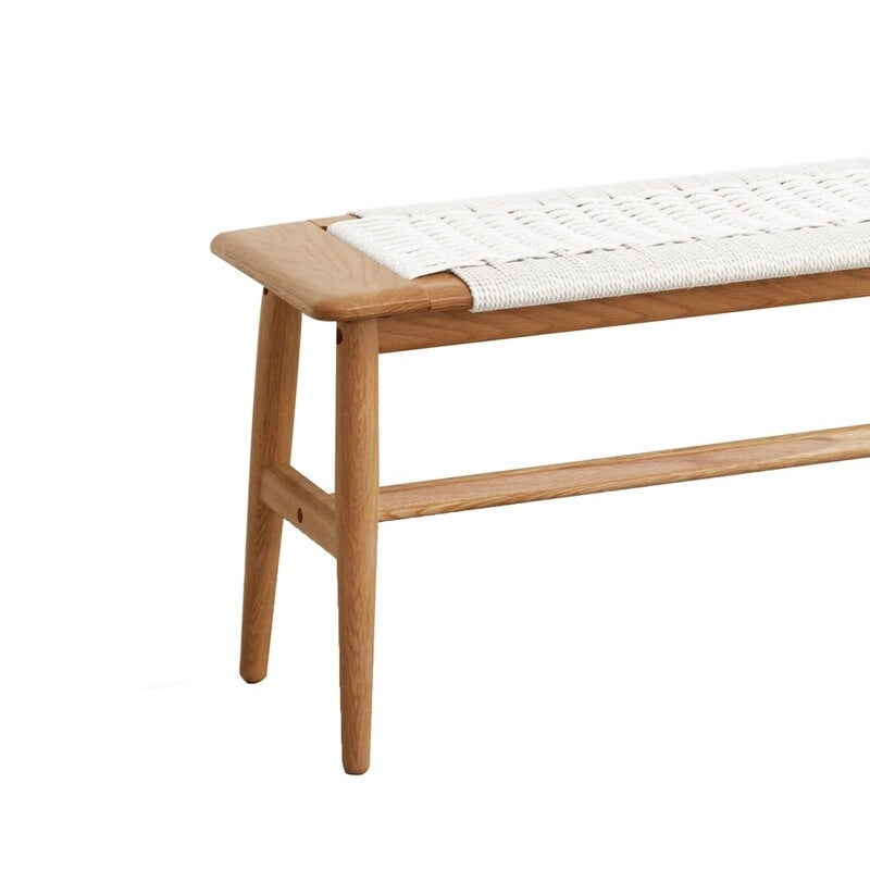 Banc de salle à manger en bois de chêne naturel au design tissé, banc de lit, banc d'entrée, pour salle à manger, chambre, salle de bain