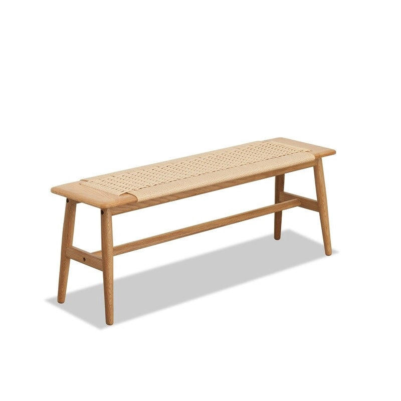 Banc de salle à manger en bois de chêne naturel au design tissé, banc de lit, banc d'entrée, pour salle à manger, chambre, salle de bain
