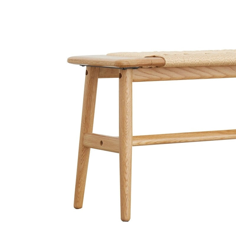 Banc de salle à manger en bois de chêne naturel au design tissé, banc de lit, banc d'entrée, pour salle à manger, chambre, salle de bain