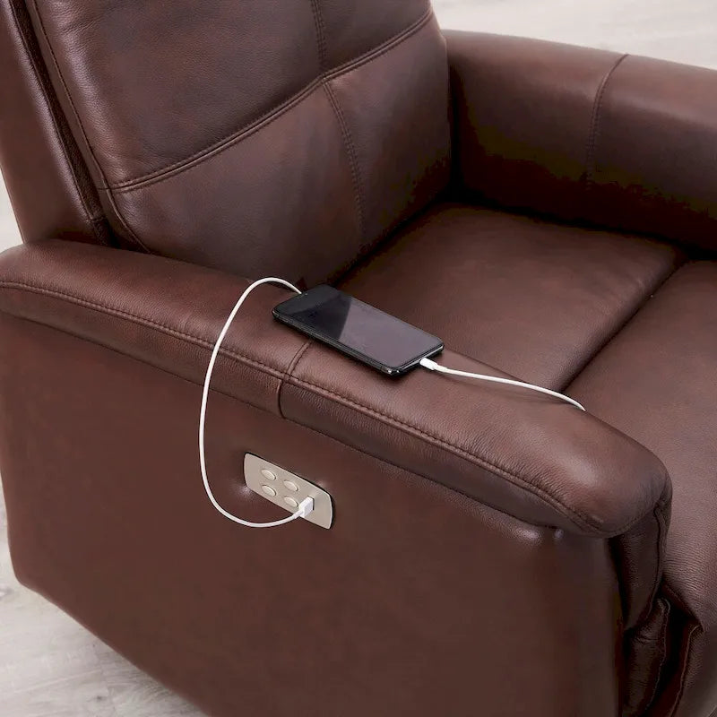 Fauteuil inclinable en cuir pleine fleur avec appuie-tête motorisé