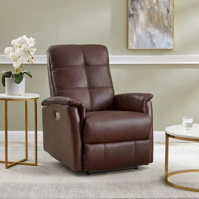Fauteuil inclinable en cuir pleine fleur avec appuie-tête motorisé