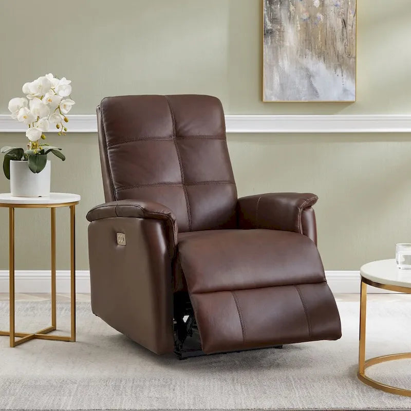 Fauteuil inclinable en cuir pleine fleur avec appuie-tête motorisé