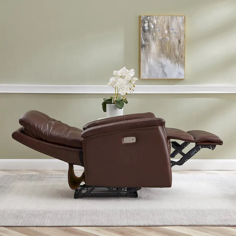 Fauteuil inclinable en cuir pleine fleur avec appuie-tête motorisé