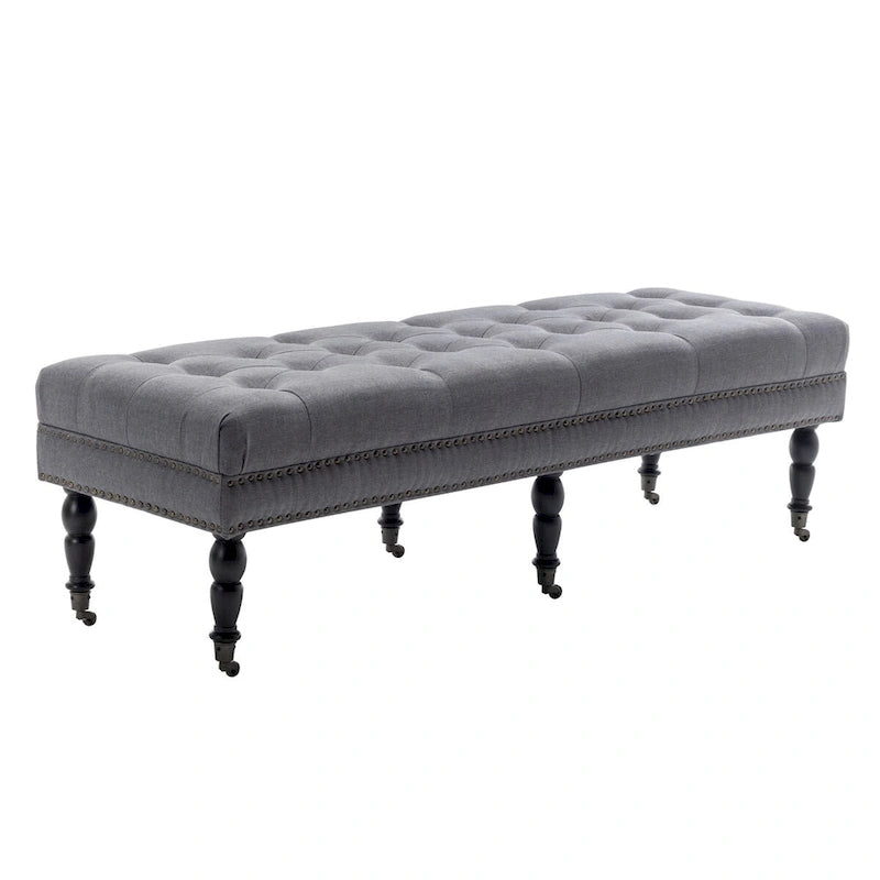 Banc d'appoint en tissu avec pieds en hévéa et roulettes