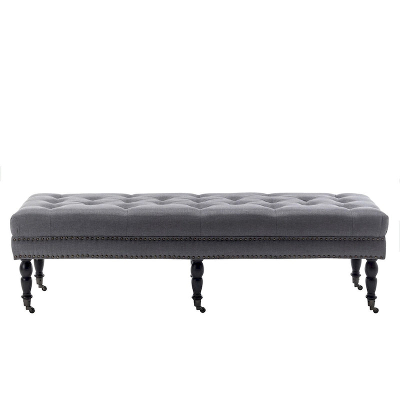 Banc d'appoint en tissu avec pieds en hévéa et roulettes