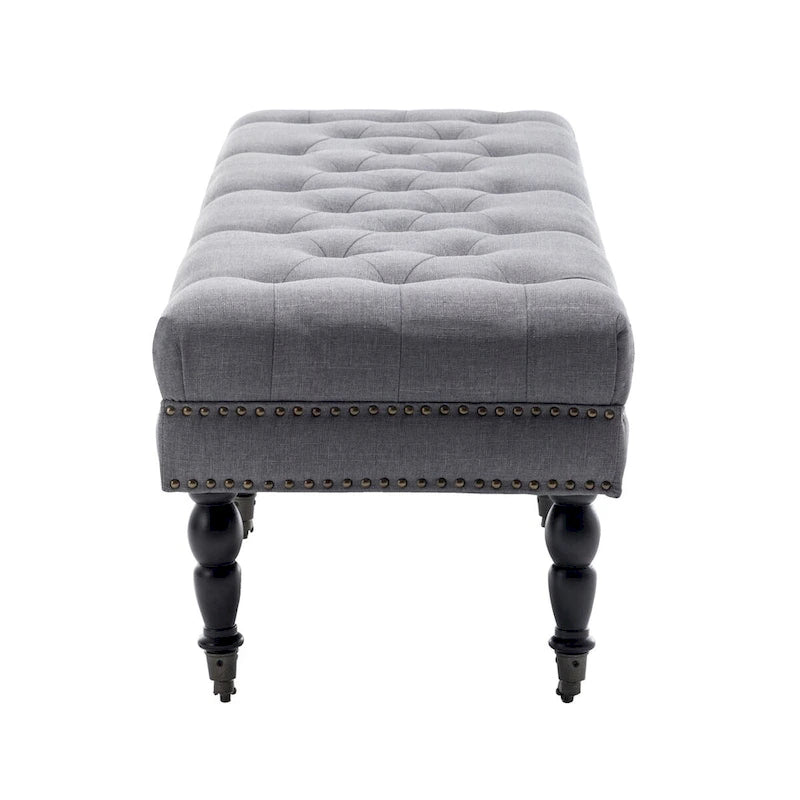 Banc d'appoint en tissu avec pieds en hévéa et roulettes