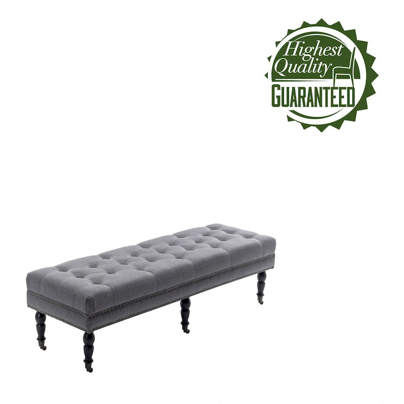 Banc d'appoint en tissu avec pieds en hévéa et roulettes