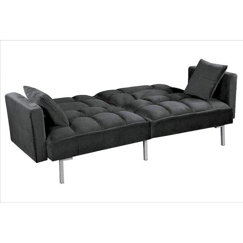 Canapé-lit convertible en velours avec un design capitonné de style mi-siècle et des pieds en métal