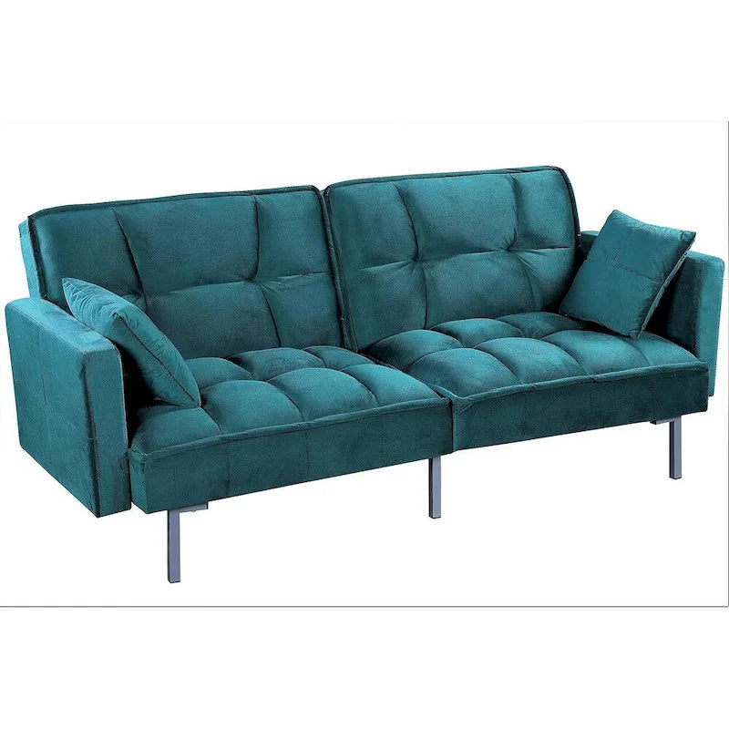 Canapé-lit convertible en velours avec un design capitonné de style mi-siècle et des pieds en métal