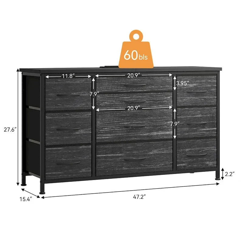 Commode de chambre avec 10 grands tiroirs pour téléviseur de 55 pouces – 55 pouces