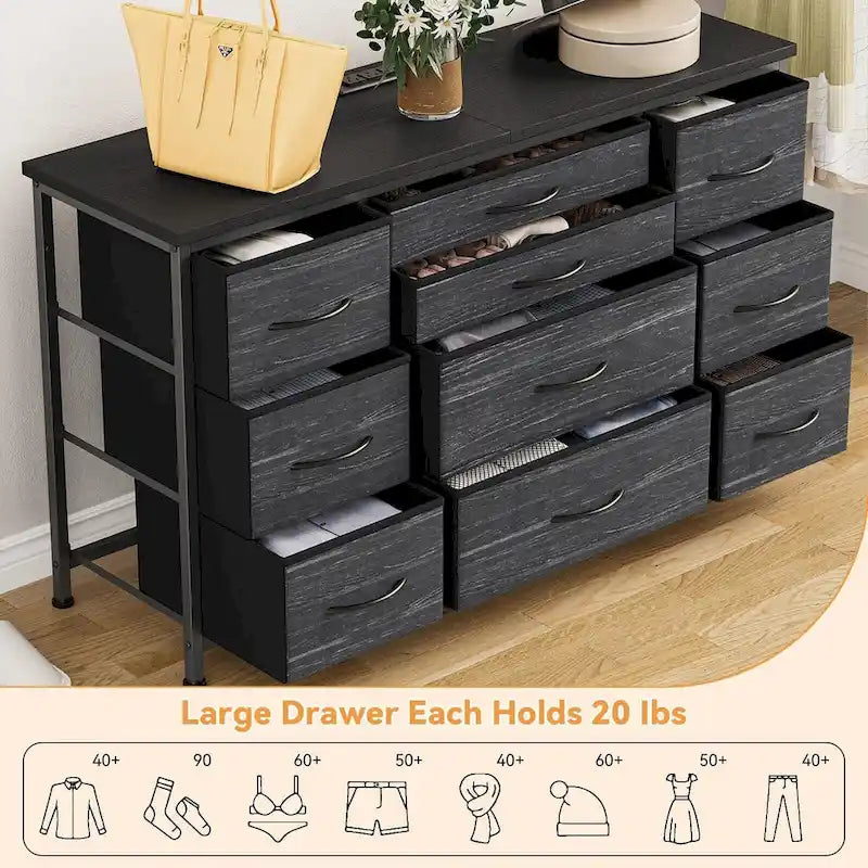 Commode de chambre avec 10 grands tiroirs pour téléviseur de 55 pouces – 55 pouces