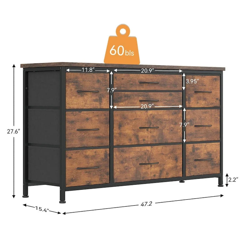 Commode de chambre avec 10 grands tiroirs pour téléviseur de 55 pouces – 55 pouces