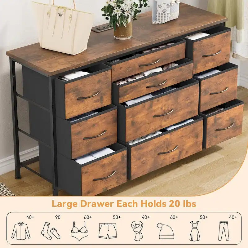 Commode de chambre avec 10 grands tiroirs pour téléviseur de 55 pouces – 55 pouces