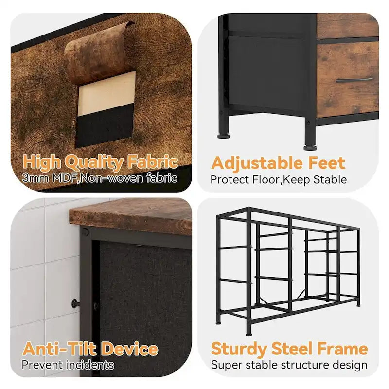 Commode de chambre avec 10 grands tiroirs pour téléviseur de 55 pouces – 55 pouces