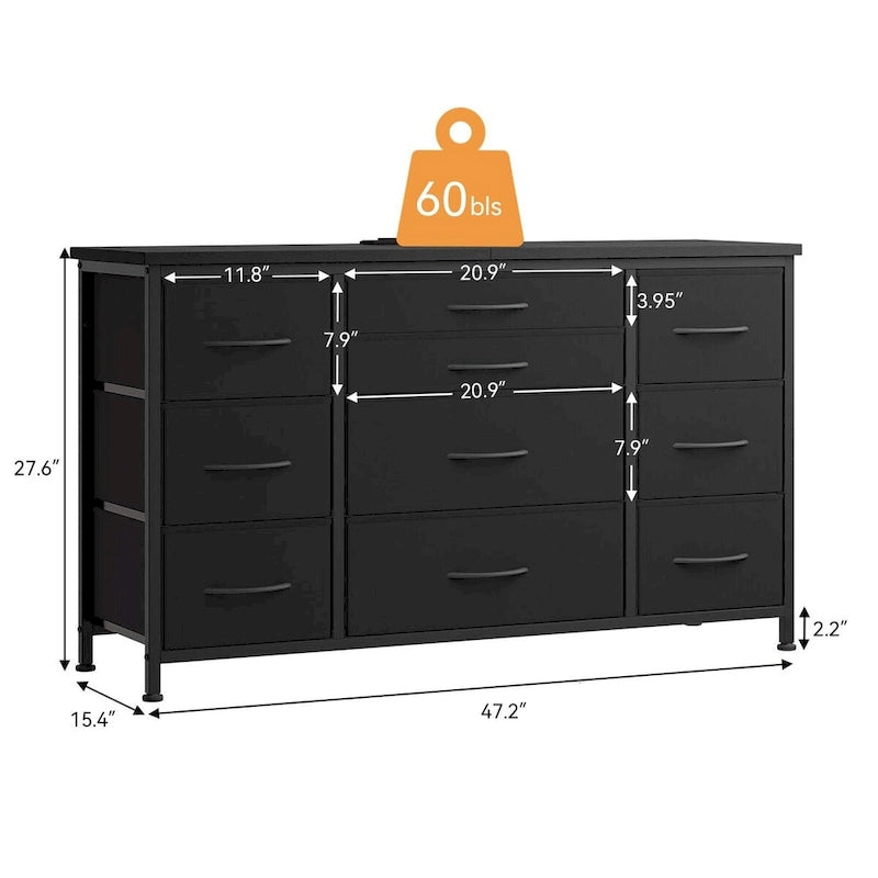 Commode de chambre avec 10 grands tiroirs pour téléviseur de 55 pouces – 55 pouces