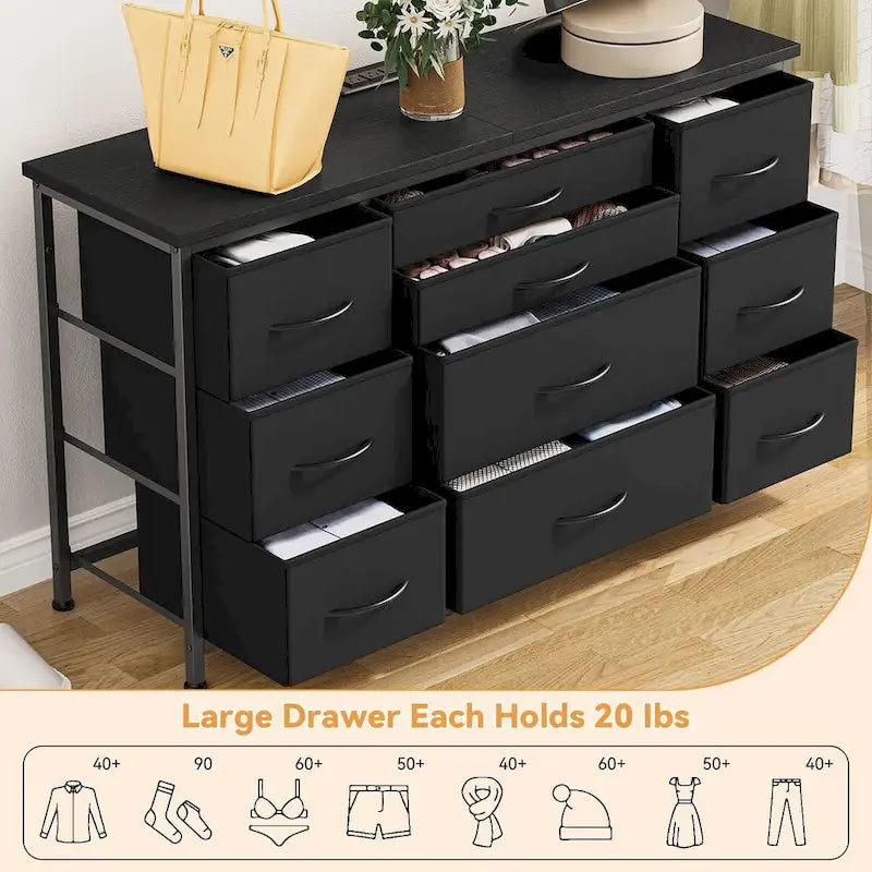 Commode de chambre avec 10 grands tiroirs pour téléviseur de 55 pouces – 55 pouces