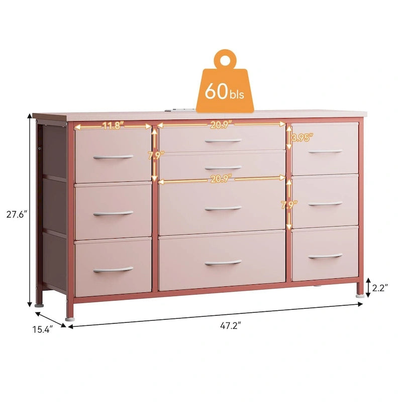 Commode de chambre avec 10 grands tiroirs pour téléviseur de 55 pouces – 55 pouces
