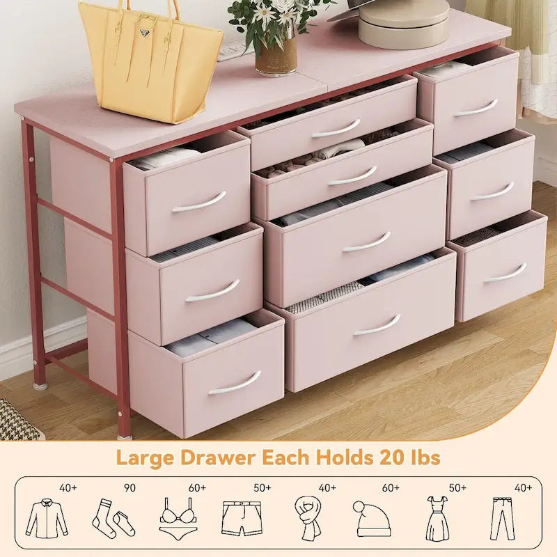 Commode de chambre avec 10 grands tiroirs pour téléviseur de 55 pouces – 55 pouces