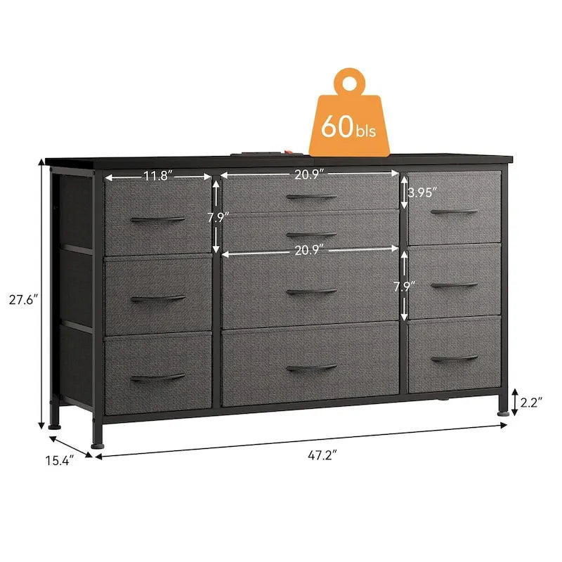 Commode de chambre avec 10 grands tiroirs pour téléviseur de 55 pouces – 55 pouces