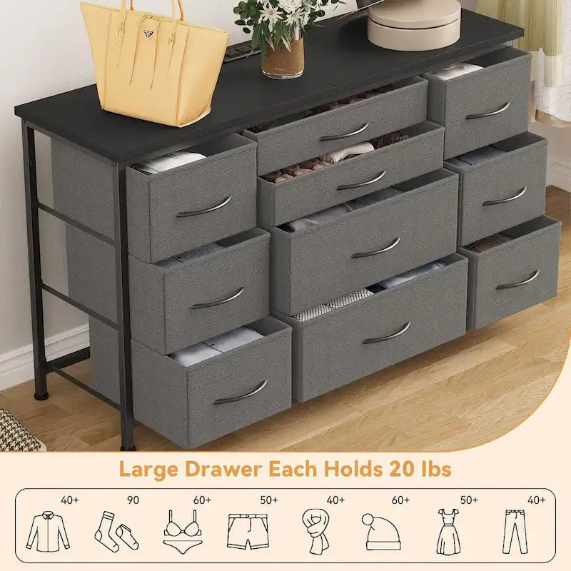 Commode de chambre avec 10 grands tiroirs pour téléviseur de 55 pouces – 55 pouces