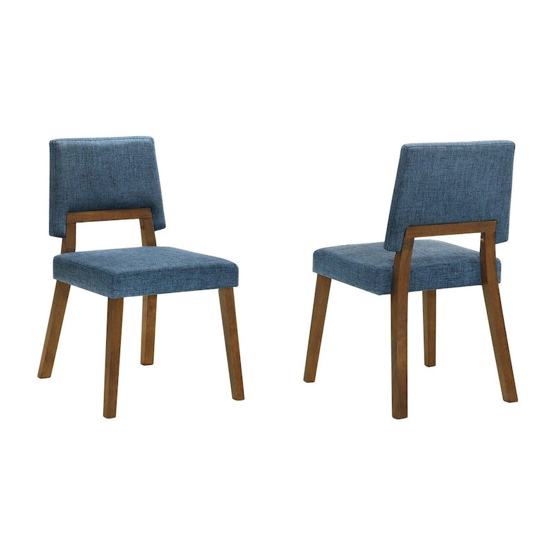 Chaise de salle à manger de 58 cm, lot de 2, assise en tissu bleu, noyer brun