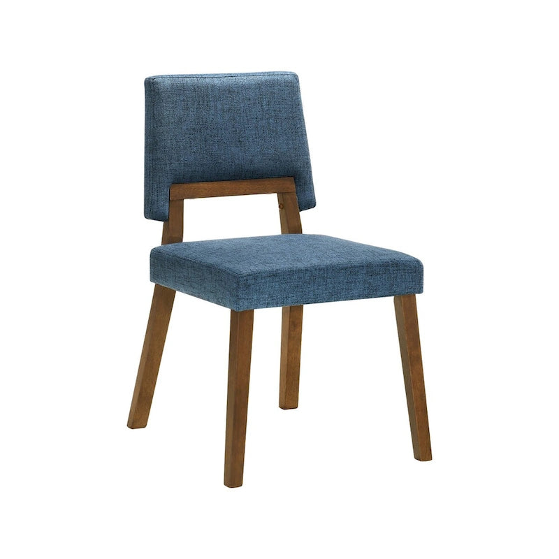 Chaise de salle à manger de 58 cm, lot de 2, assise en tissu bleu, noyer brun