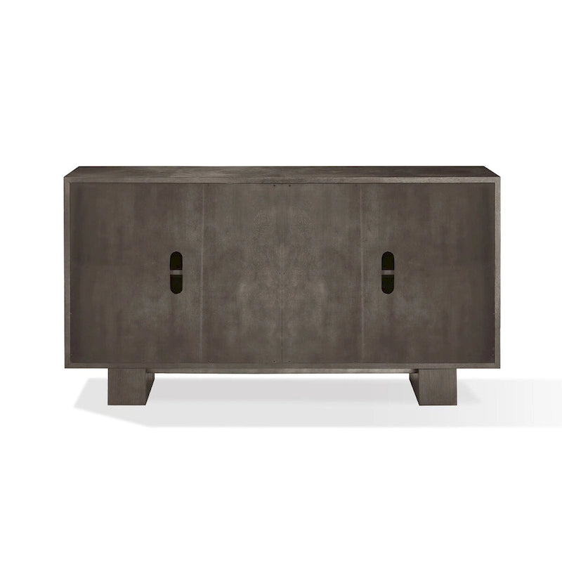 Buffet de salle à manger de 172 cm, bois d'hévéa, grain du bois apparent, gris cendré