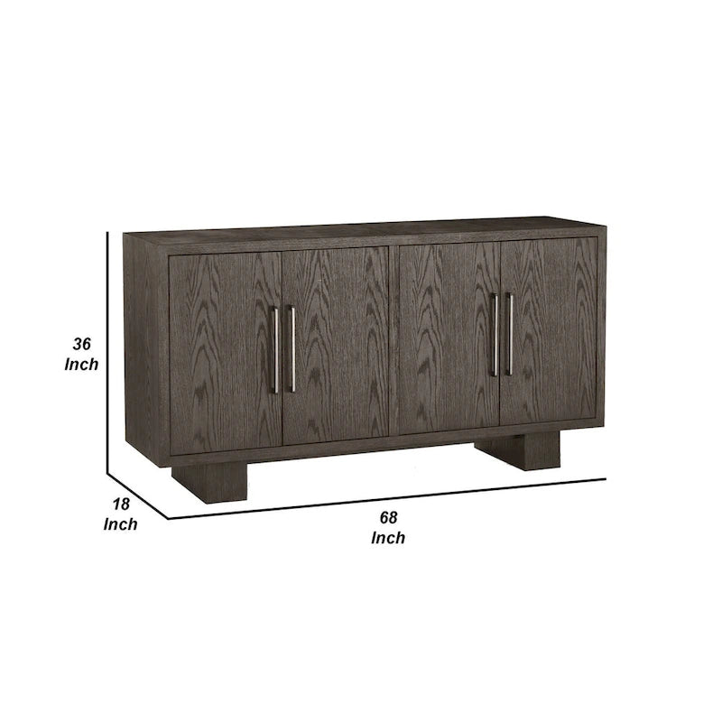 Buffet de salle à manger de 172 cm, bois d'hévéa, grain du bois apparent, gris cendré