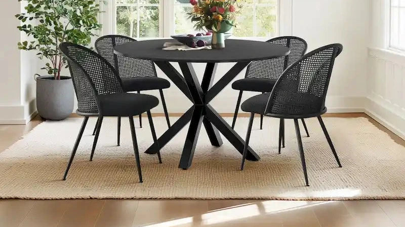 High Back Rattan Boucle Dining Chair