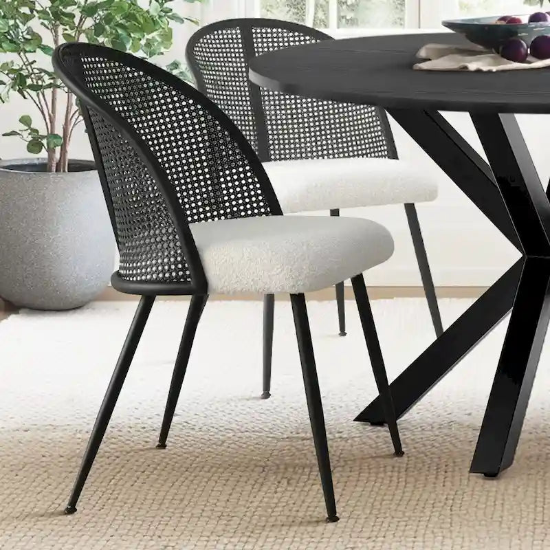 Chaise de salle à manger haute en rotin bouclé