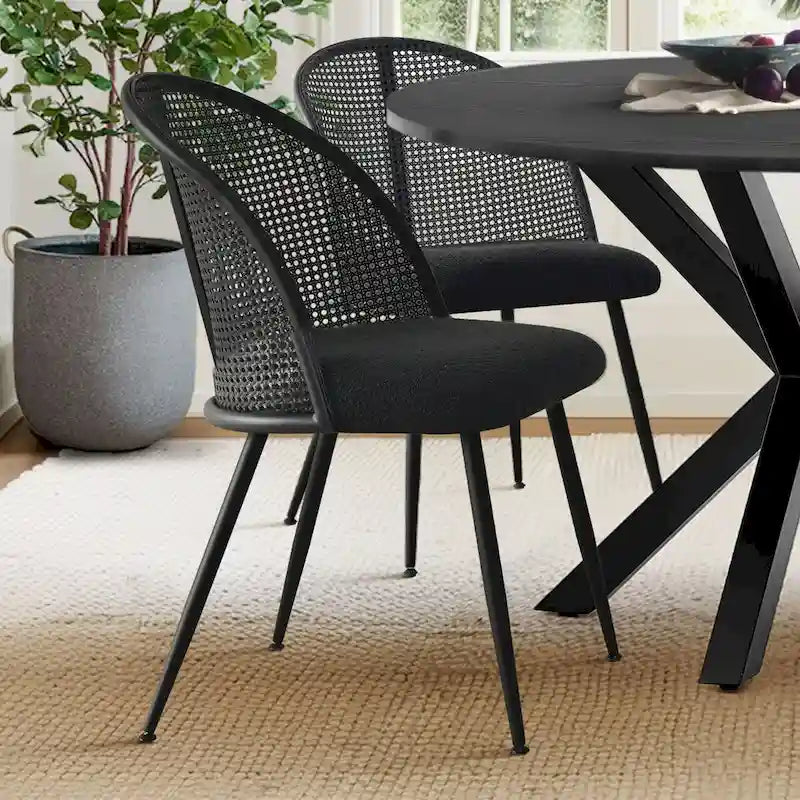 Chaise de salle à manger haute en rotin bouclé