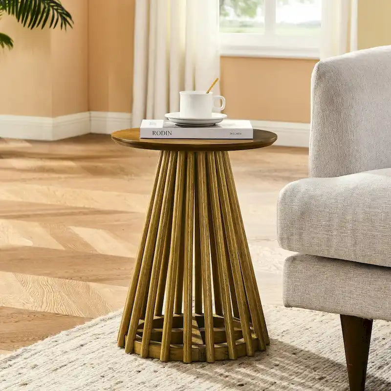 Table basse ronde moderne en bois massif