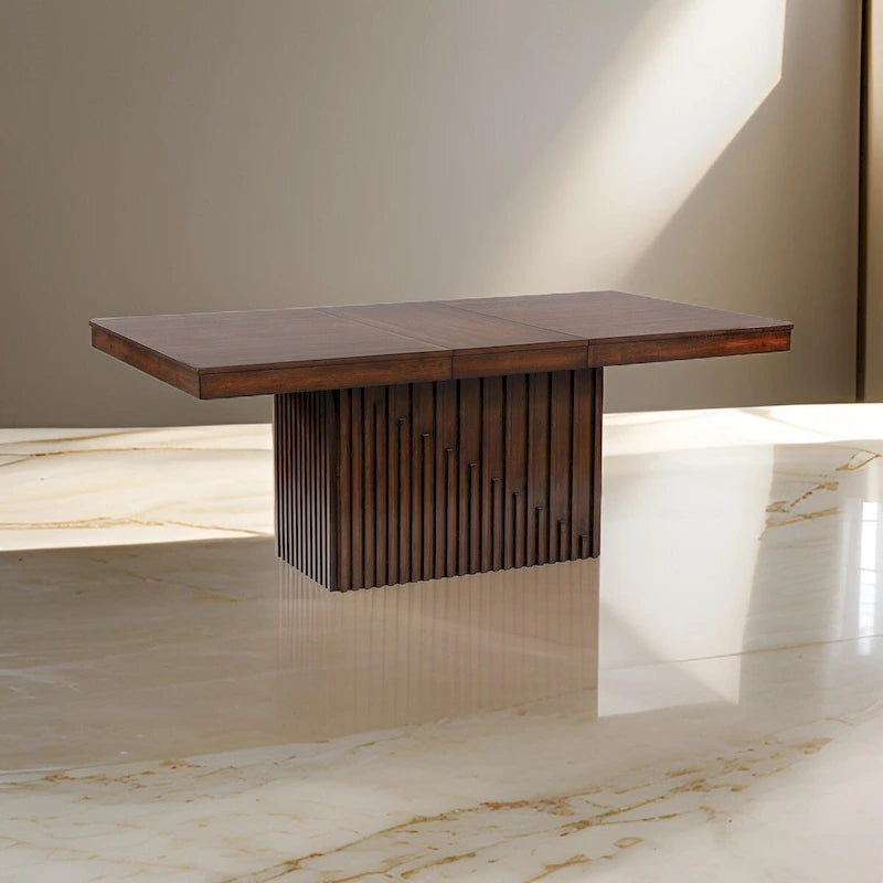 Table à manger, dessus rectangulaire extensible amovible de 152 à 198 cm, marron