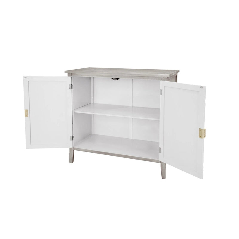 Armoire 2 portes, Meuble américain, Convient pour chambre à coucher, salon, bureau, Gris+Blanc