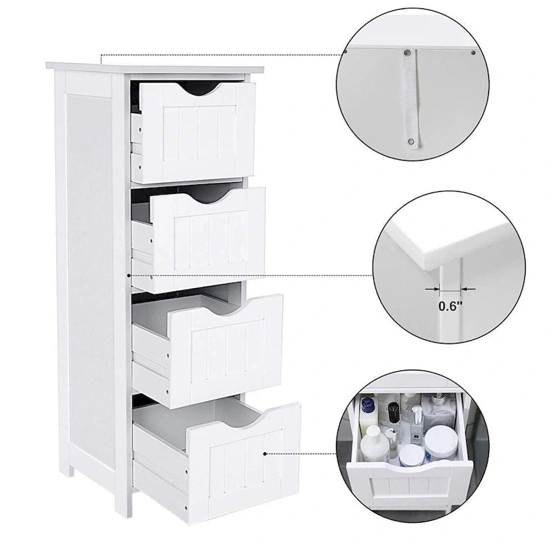 Meuble de rangement de salle de bain sur pied en bois blanc de 11,8 po.