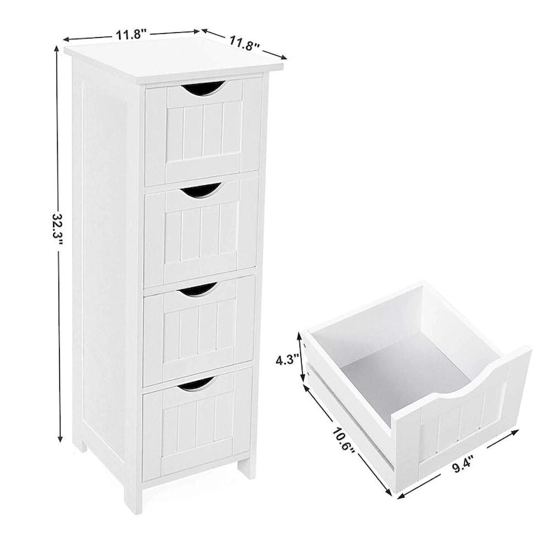 Meuble de rangement de salle de bain sur pied en bois blanc de 11,8 po.