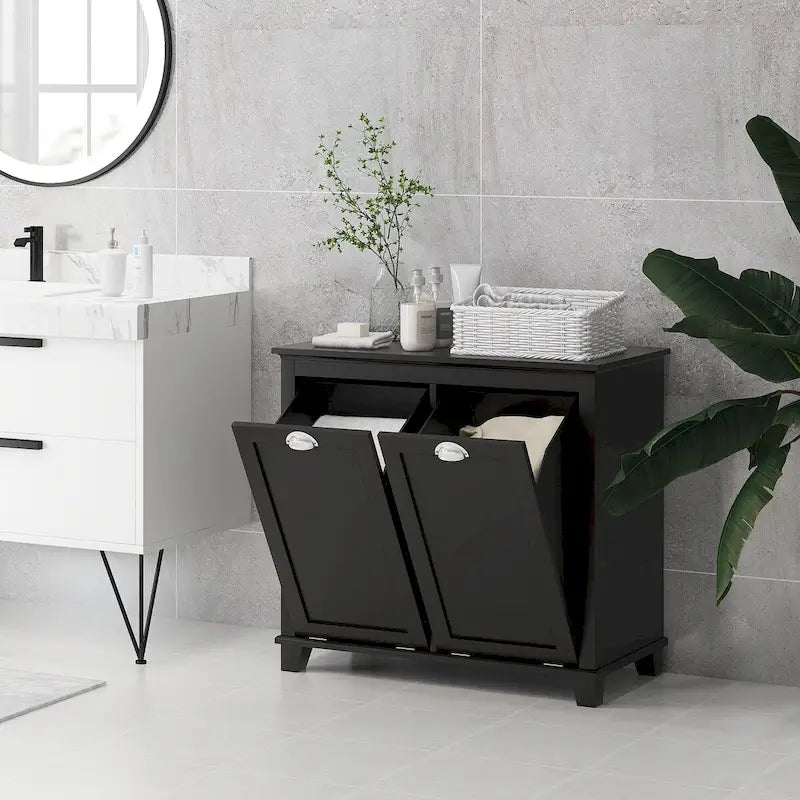 Meuble de salle de bain avec double panier à linge basculant