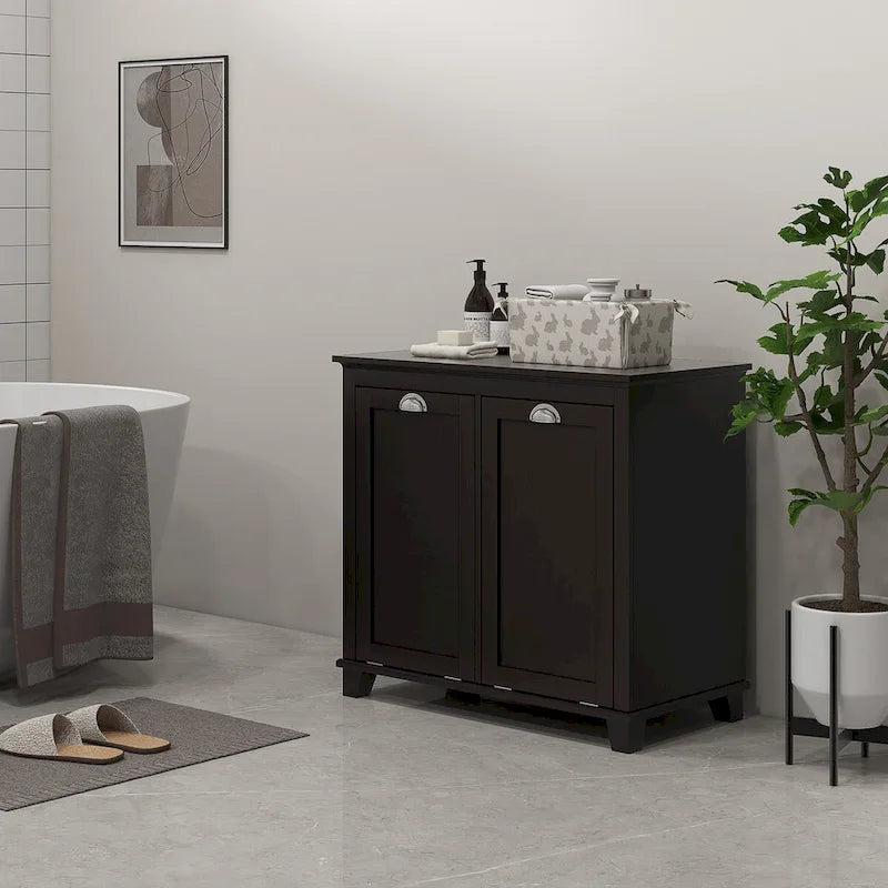 Meuble de salle de bain avec double panier à linge basculant