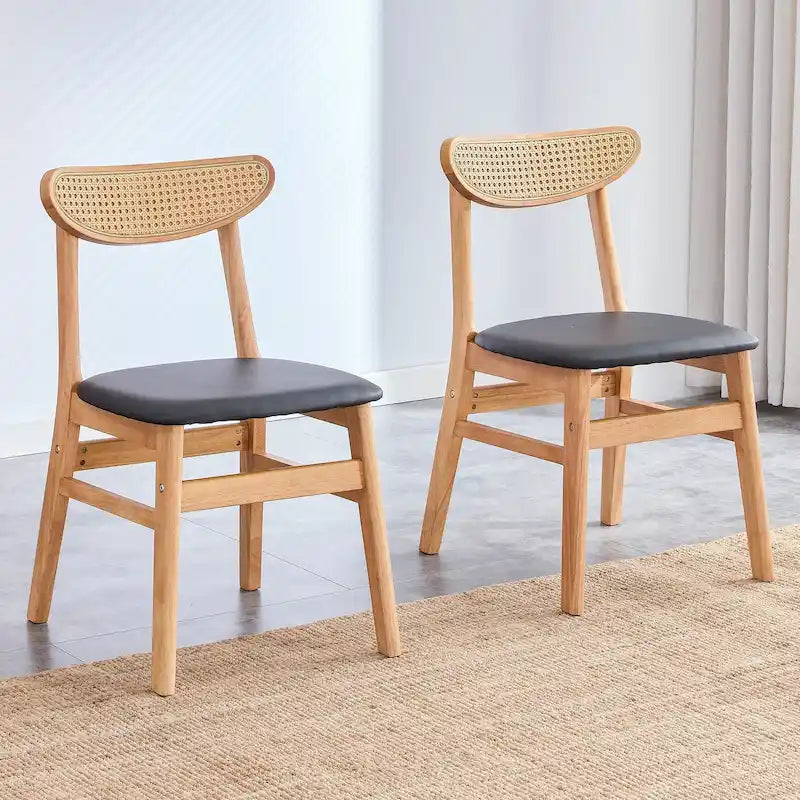 Lot de 2 chaises de salle à manger en bois avec petit dossier courbé et coussin en PU