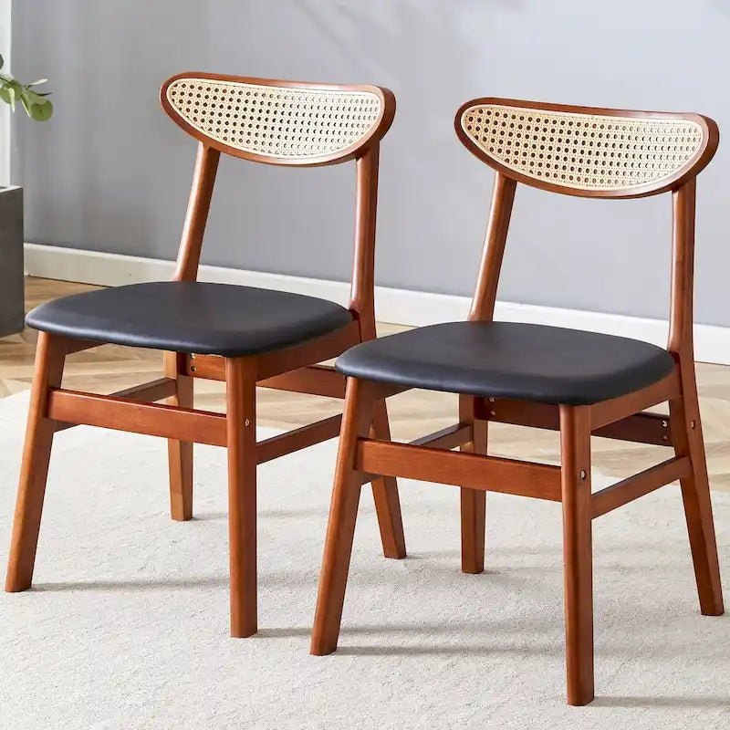 Lot de 2 chaises de salle à manger en bois avec petit dossier courbé et coussin en PU