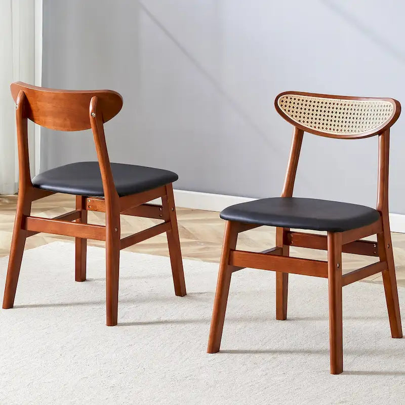 Lot de 2 chaises de salle à manger en bois avec petit dossier courbé et coussin en PU