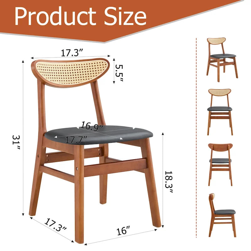 Lot de 2 chaises de salle à manger en bois avec petit dossier courbé et coussin en PU