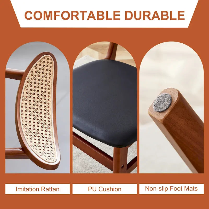 Lot de 2 chaises de salle à manger en bois avec petit dossier courbé et coussin en PU