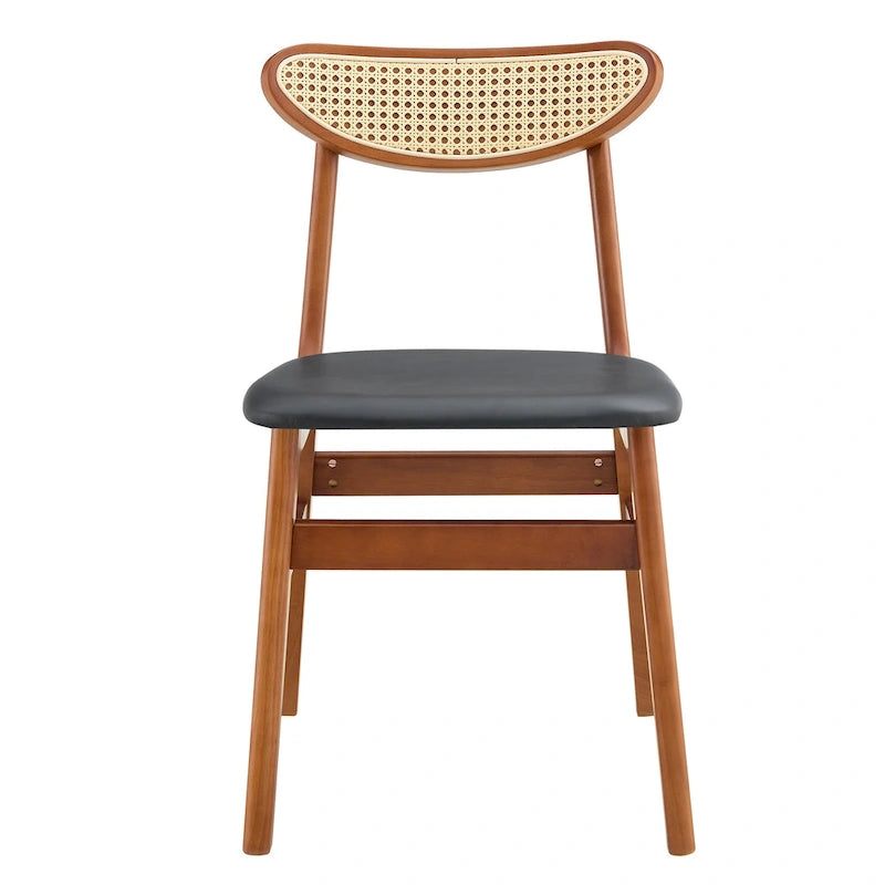 Lot de 2 chaises de salle à manger en bois avec petit dossier courbé et coussin en PU