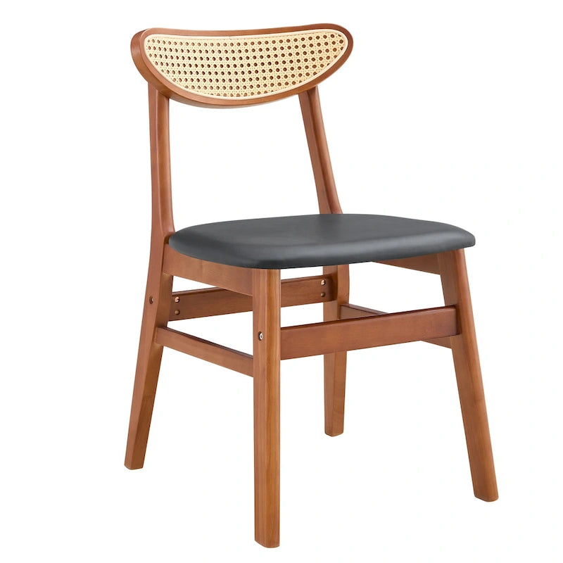 Lot de 2 chaises de salle à manger en bois avec petit dossier courbé et coussin en PU