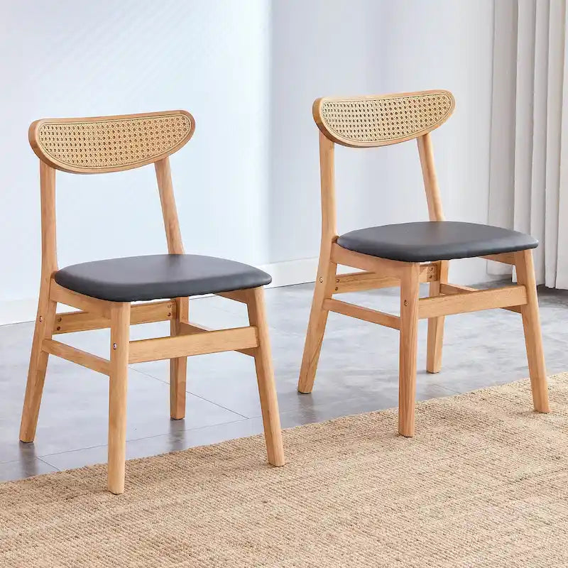 Lot de 2 chaises de salle à manger en bois avec petit dossier courbé et coussin en PU