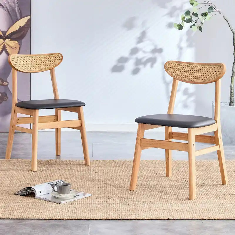 Lot de 2 chaises de salle à manger en bois avec petit dossier courbé et coussin en PU